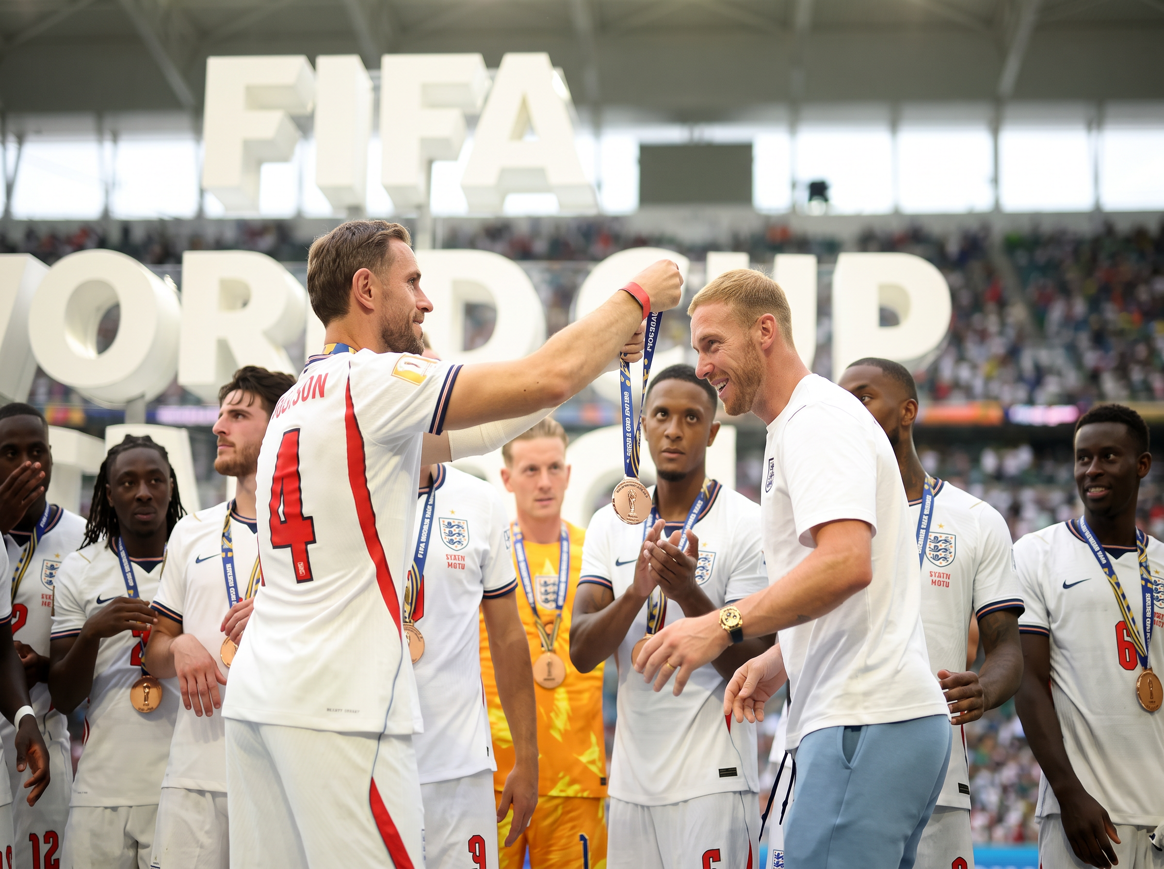 Heartwarming Gesture by England Players Honoring Goalkeeper Jason Steele at World Cup Medal Ceremony