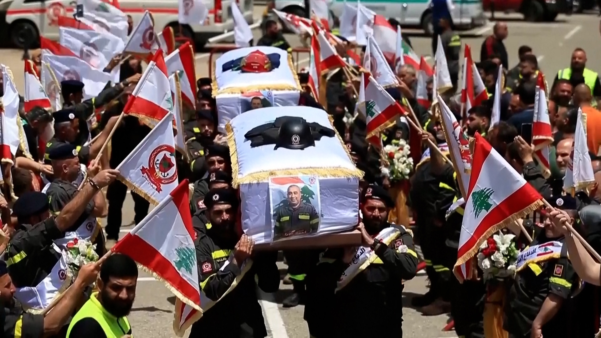 Funeral Held for Two Lebanese Paramedics Killed in Israeli Airstrike